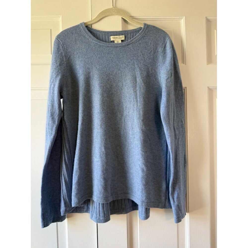 Adrienne Vittadini Cashmere A-Line Heathered Light Blue Crewneck Sweater Large